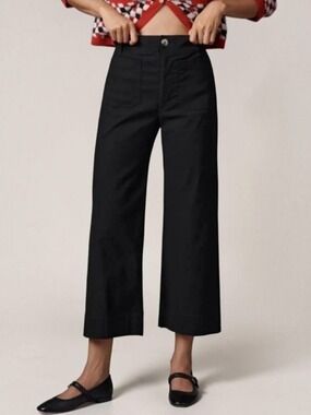 Anthropologie Maeve Colette Linen Pants Black Wide Leg High Rise Crop 30P